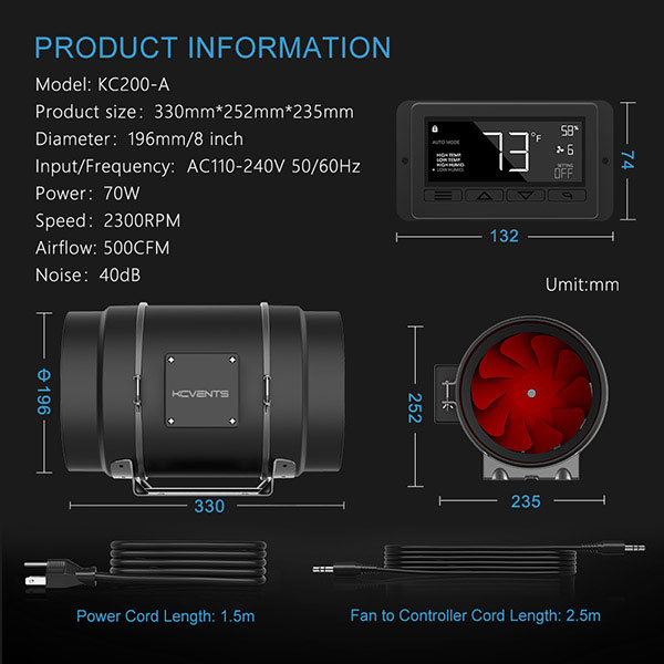 Quạt ống nội tuyến EC 4/6/8 inch có bộ điều khiển 8 EC200
